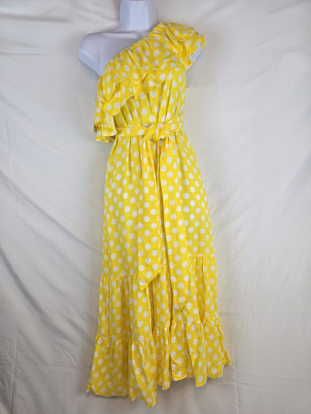 Lisa Marie Fernandez Yellow Polka Dot One-Shoulder Maxi Dress NWT